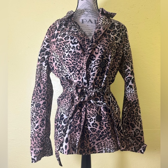 Dollhouse Pink Lined Leopard Print Button Down Belted Jacket - Picture 1 of 11
